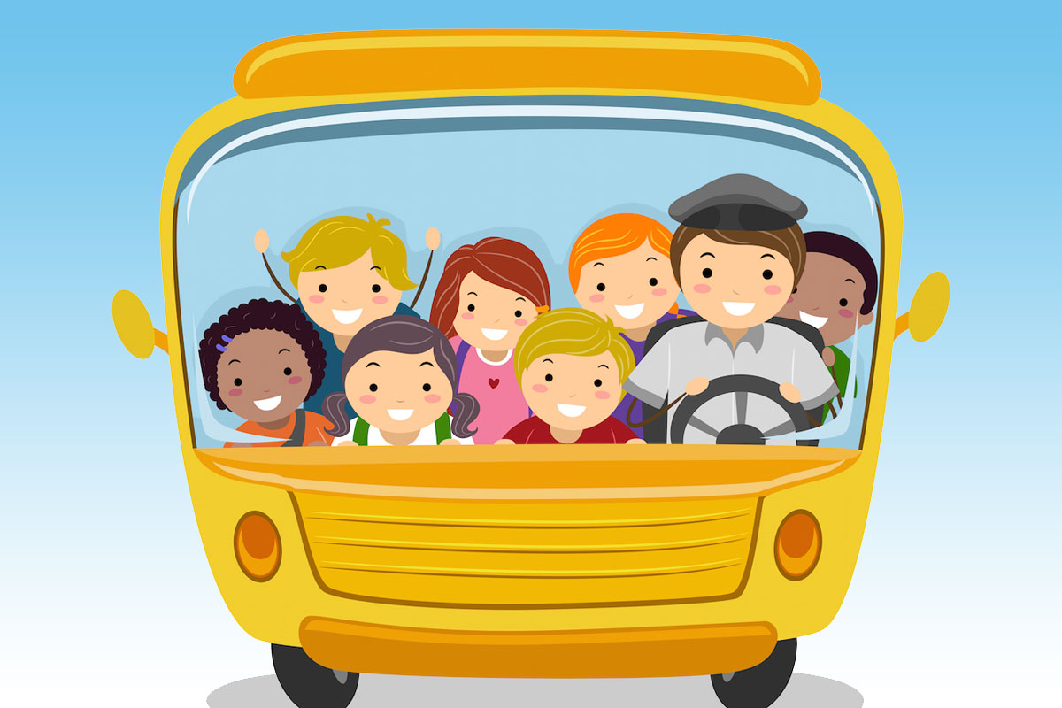 cartoon bus e bambini